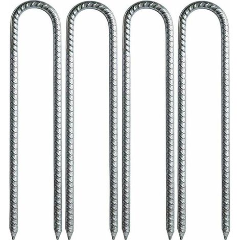 Ensemble de 4 Piquets de Fixation en U, Piquets Robustes en Acier Galvanisé pour Trampoline, Tente de Camping et Jardin (1/5)