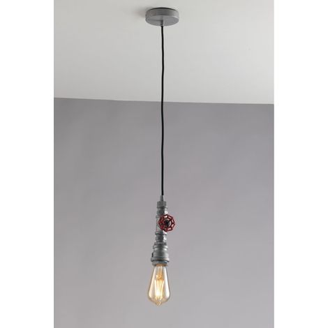 LED Pendelleuchte in Industrial Wasserrohr Optik Grau Antik, Höhe 120cm (1/3)