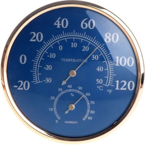Thermomètre Mural Intérieur Grand Rond Bleu Baromètre Thermomètre Hygromètre Thermomètre Digital Intérieur/Extérieur pour La Maison, Bureau De Jardin (1/5)