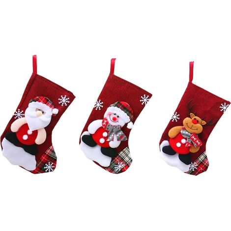 Chaussettes de Noël, lot de 3, sac de Noël, décorations de Noël, Père Noël 3D, bonhomme de neige, chaussette de Noël transparente (1/5)