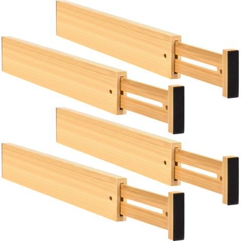 4 confezioni divisori per cassetti in bambù regolabili (43-56 cm), sistema di divisori per cassetti a molla, per cucina, vestiti, bagno, cassetto per bambini, utensili (1/5)
