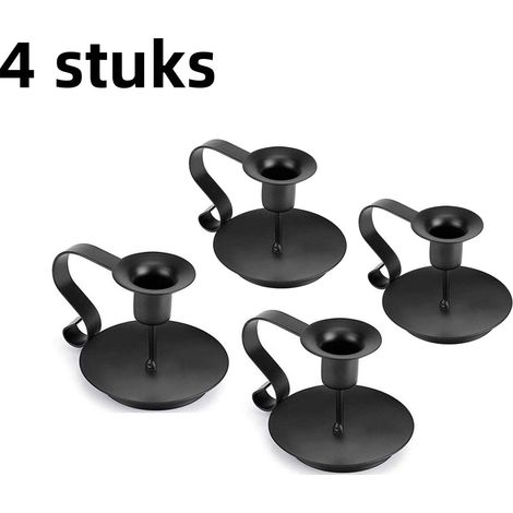 Lot de 4 bougeoirs en fer forgé, parfaits pour décorer une table, une maison ou toute autre réception. Couleur : noir. (1/5)