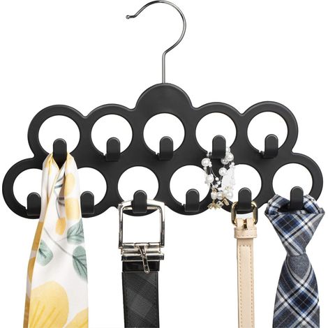 Porte-Ceintures - Organisateur Rotatif 360° - 2 Pièces - 11 Anneaux Avec Crochets - Antidérapant - Pour Ceintures Cuir Foulards Noeuds Papillon - Noir (1/5)