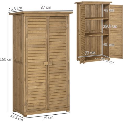 Geräteschuppen mit Lamellentüren 3 Regale wetterbeständig 87 cm x 46,5 cm x 160 cm Tannenholz Braun (1/5)