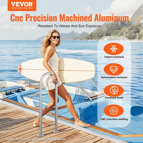 Rampe Piscine, 915x400 mm, Main Courante Piscine Aluminium avec Plaque de Base, Barre d'Appui de Sécurité, Accessoires, Montage Fac… (1/5)