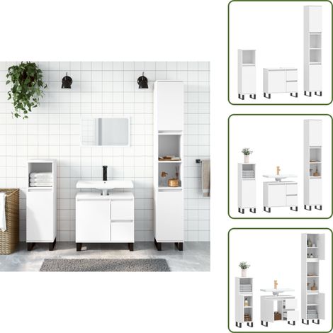 The Living Store Set Mobili da Bagno 3 pz Bianco in Legno Multistrato - Mobili da bagno