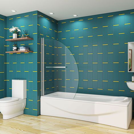 SKY Bathroom 1000x1500mm 8mm EasyClean Glass Chrome 180 Pivot Bath Shower Screen With Handle (1/5)
