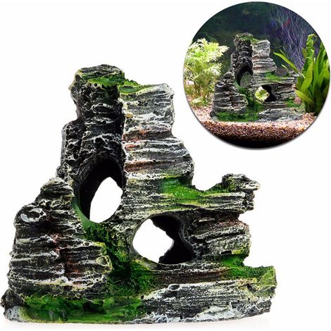 Ornement décoratif pour aquarium en forme d'arbre avec grotte cachée et rochers, pour aquarium avec vue sur la montagne (1/4)