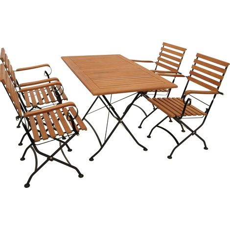 Klappgarnitur HOFGARTEN 5-teilig, Flachstahl schwarz + Eukalyptus, FSC®-zertifiziert (1/5)