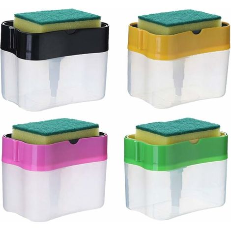 royaluxe - Distributeur De Savon à Vaisselle Avec Porte-éponge, Outil De Lavage De Pompe à à Pression Manuelle 2 En 1, Distributeur De Pompe à Savon De Comptoir Pour Salle De Bain De Cuisine (4 Pcs) (1/5)