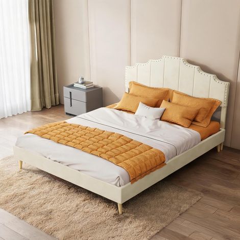 Tête de lit beige en tissu métal 200 x 140 x 133 cm (1/5)