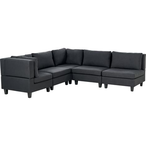 Sofá modular esquinero moderno 5 plazas tapizado tela patas negras respaldo acolchado derecho negro Unstad