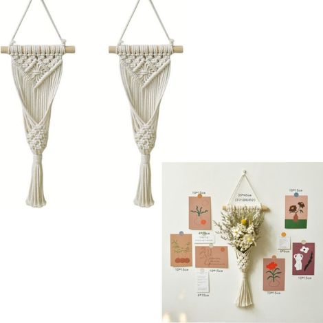 Tenture murale macramé tissée, 2 pièces, décoration bohème faite main pour chambre, salon et appartement, art mural végétal (1/5)