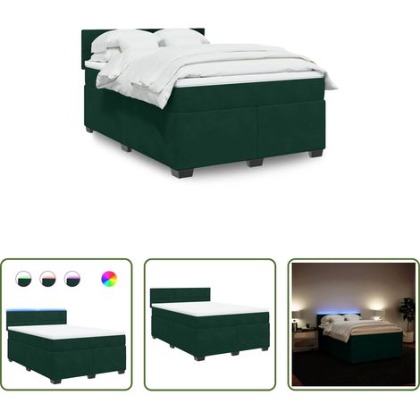 vidaXL Surmatelas - Sommier à lattes de lit et matelas Vert foncé 140x200cm Velours (1/5)