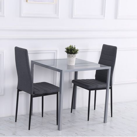 Tavolo da pranzo 75x75x75 cm grigio in acciaio e vetro temperato compatto per 4 persone (1/5)