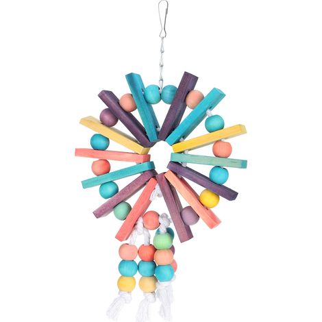Jouet En Bois Pour Perroquet - Blocs De Couleurs À Mâcher Et Balançoire - Accessoire De Cage Pour Oiseaux - Lot De 1 (1/5)