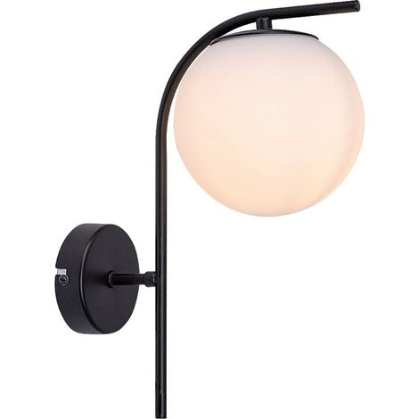 Lampada murale Ghita E27 1x Max.20 W Metal Black, Bianco di vetro L: 24 cm H: 33 cm Ø15 cm Dimmabile (1/5)