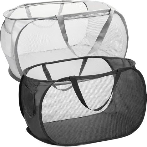 2 Pièces Panier à Linge, Paniers à Linges Pliable, Panier Linges Engrener, Paniere à Linge Sale avec Manipuler, pour Chambre D'enfant, Dortoir D'étudiant Voyage (Noir + Gris)