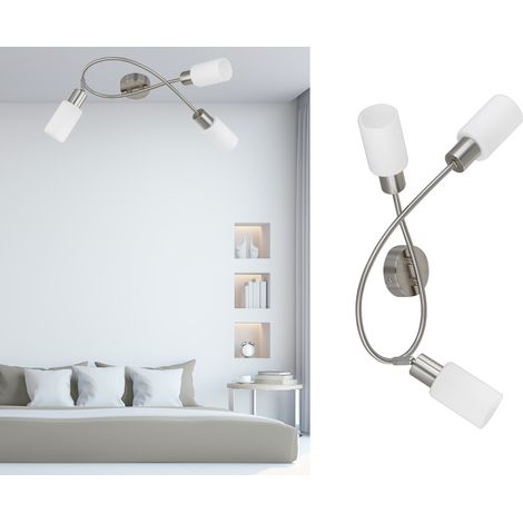 LED Deckenstrahler 3-flammig Silber Opal Glasschirme Weiß, Breite 45cm (1/5)