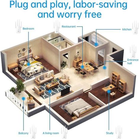 Amplificateur WiFi - 300 Mbps - 4 Antennes Haute Gain - Couverture Jusqu'à 80 M2 - Pour Maison Bureau Dortoir - 1 Pièce (1/5)