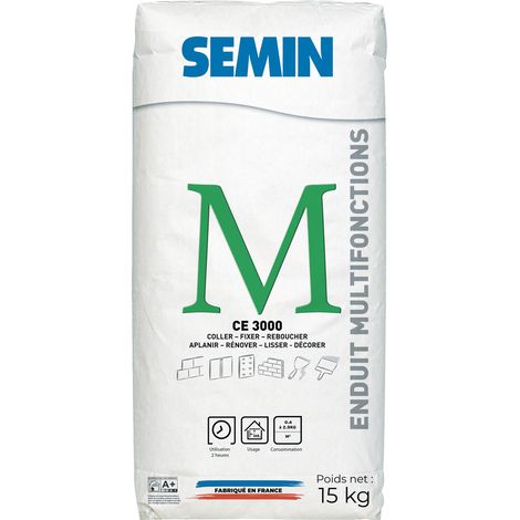 Enduit Multifonctions Semin - CE 3000 - pour Coller, Fixer, Reboucher, Aplanir, Lisser et Décorer - Sac de 15 kg (1/6)