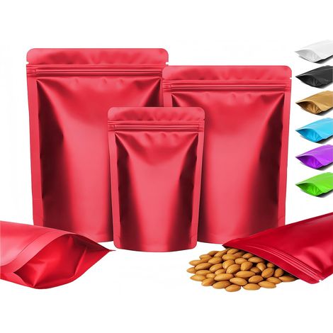 Lot de 100 Sachets , Fermeture Zip, Aluminium, Mat, Rouge, 18x26 cm, Alimentaire, Stockage (1/5)