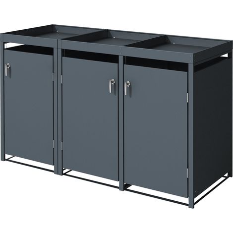 ML-Design Copribidone per Spazzatura con Tetto a Fioriera per 3 Cestini 240L 200x80x124 cm Antracite Acciaio Resistente alle Intemperie Contenitore per 3 Pattumiere  Copri Bidone per Rifiuti (1/5)