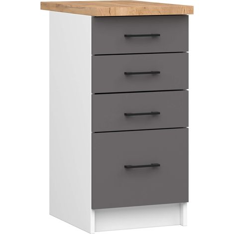 Akord – Armoire de cuisine basse 40 cm – 4 tiroirs – Corps blanc, façades gris graphite – Dimensions 40x46x85 cm – Panneau stratifié