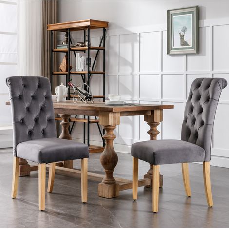 Stuhl Esszimmerstuhl Samt Grau 2er Set Eiche OKMYHOME (1/5)
