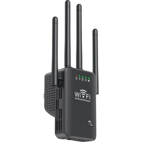 WLAN-Repeater mit 4 Antennen, 2,4-GHz-WLAN, 300 m Reichweitenverlängerung, Signalverstärker mit großer Reichweite, Schwarz