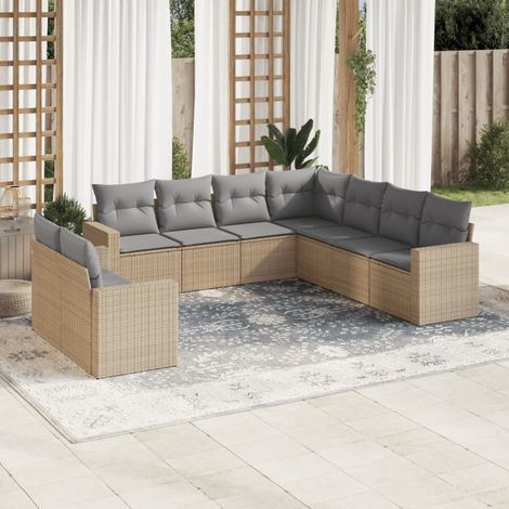 Salon de jardin avec coussins 9 pcs beige résine tressée vidaXL (1/4)