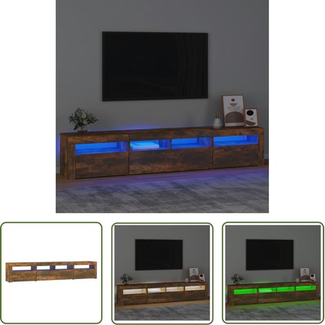 The Living Store Meuble TV avec lumières LED Chêne fumé 210x35x40 cm - Meuble Tv - Meuble Audiovisuel - Meuble Télévision - Luminaire Led - Éclairage Rgb (1/5)