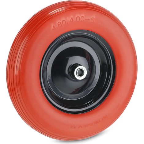 Roue de brouette PU 4.80 4.00-8, Pneu en Caoutchouc Plein avec Jante en Acier, increvable, Rouge/Noir (1/5)