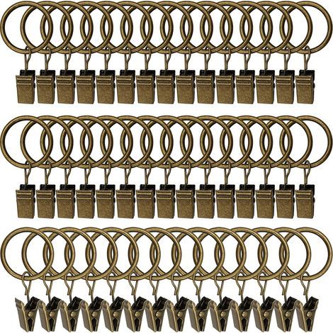45 Stück Gardinenringe mit Clips – Antikbronze, starke Gardinenclips, Spannstangen-Befestigungshaken, dekorative Haken für Vorhänge und Fensterrahmen mit ID-Metallloch
