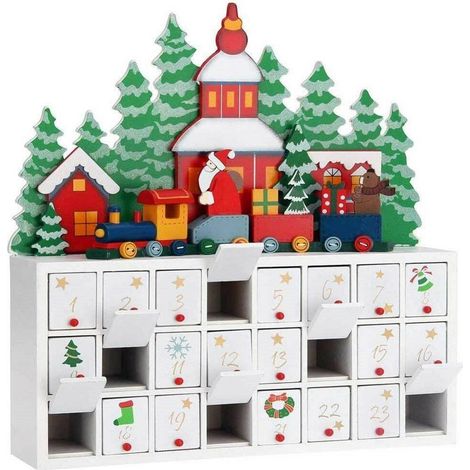 TrAdE Shop Traesio - Calendario Dell'avvento Trenino Natalizio Di Babbo Natale In Legno 24 Cassetti - (1/5)