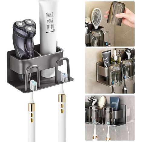 Soporte para cepillo de dientes eléctrico sin perforación, accesorio de baño gris (1/5)
