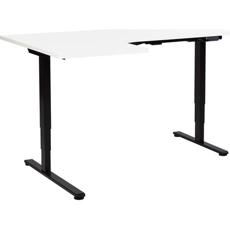 Escritorio esquinero regulable eléctrico forma de L 160 x 59 cm izquierdo tablero blanco base negra Destines