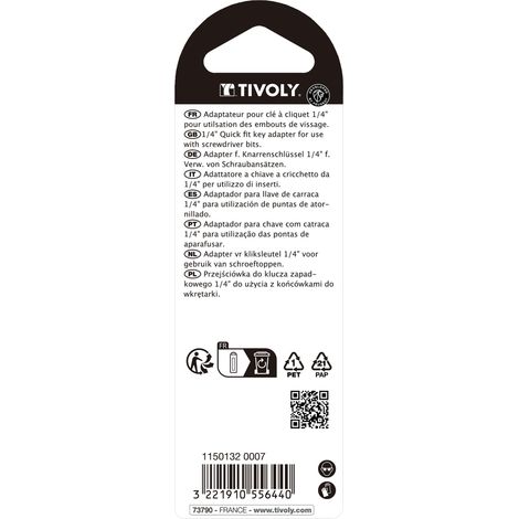 Tivoly • Adattatore per punte per cacciavite esagonali Ø6,35 mm • Per chiave quadra M1/4"