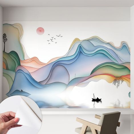 Papier peint adhésif avec colle pour décoration moderne de salon chambre à coucher cuisine et bureau Facile Paysage de rêve 152x104 cm (1/5)