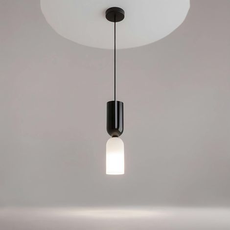 Suspension noire & blanche en verre - forme sablier WINDER (1/5)