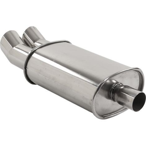 Pot d'échappement double sortie 57 mm style DTM, acier inoxydable argenté, universel pour voiture (1/5)