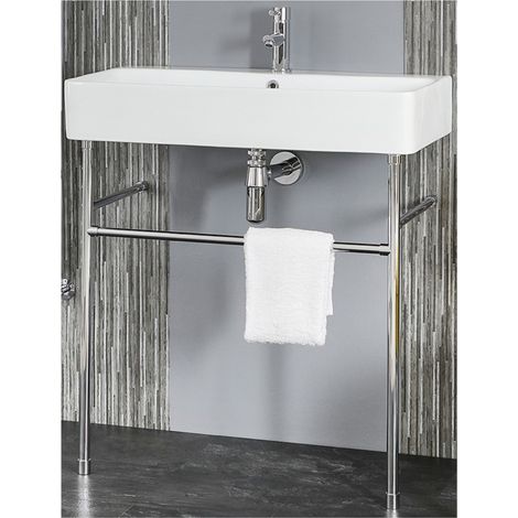 Milano Farington White Ceramic Bathroom Basin Sink with One Tap Hole and Chrome Washstand - 810mm x 415mm (1/5)
