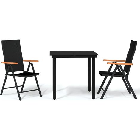 Juego de comedor de jardín muebles de exterior 3 piezas negro 020013668