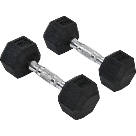 Juego De 2 Mancuernas Hexagonales, 2X5 Kg, Hierro Fundido Con Funda De Goma, Negro