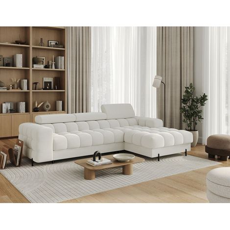 Ecksofa mit Schlaffunktion Sofa FERROL Stoff Coral Creme Ottomane Rechts (1/5)