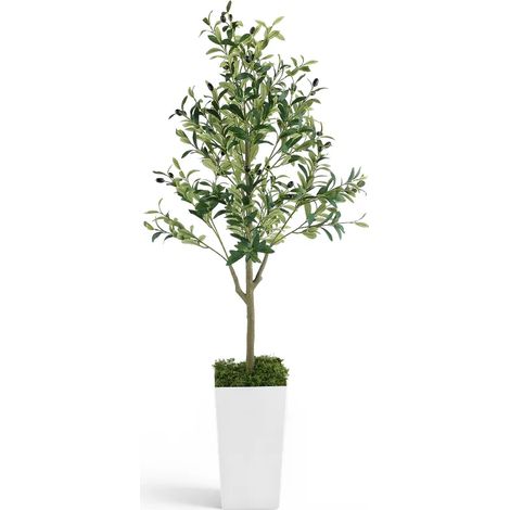 Olivier artificiel (175 cm) avec un grand pot blanc – l'olivier décoratif idéal pour votre maison, salon, chambre, bureau et jardin. (1/5)