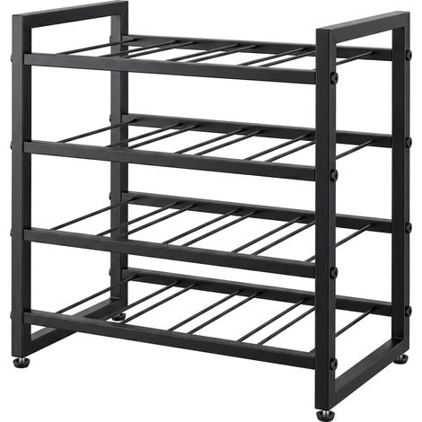 Levede 16 Bottle Wine Rack Countertop Wine Storage Organiser 4 Tier Metal Black (1/5)