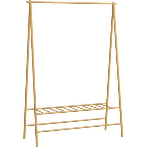 Portant-Manteau en Bambou avec Étagères et Tringle - Séchoir à Vêtements Multifonction - 116x43.5x160 cm (1/5)