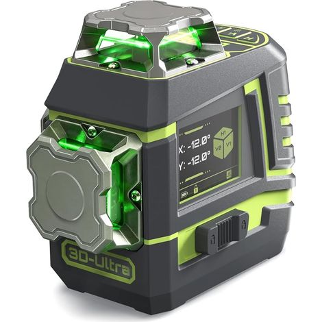 3D-Ultra 12 Lines Laser Level Self-Leveling 3x360° Cross Line with LCD Display, Remote Control, 2 Rechargeable Batteries and Magnetic Stand, for Building and Hanging Paintings (1/5)