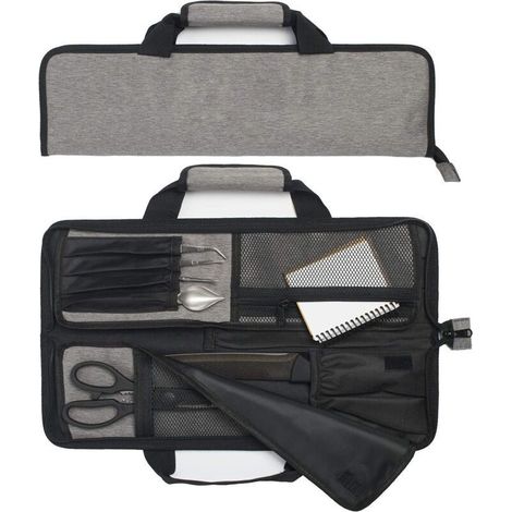 Étui à couteaux de chef enroulable - 12 poches pour couteaux et ustensiles de cuisine - Léger, durable et résistant aux taches - Parfait pour les chefs nomades - Couteaux non inclus. (1/4)